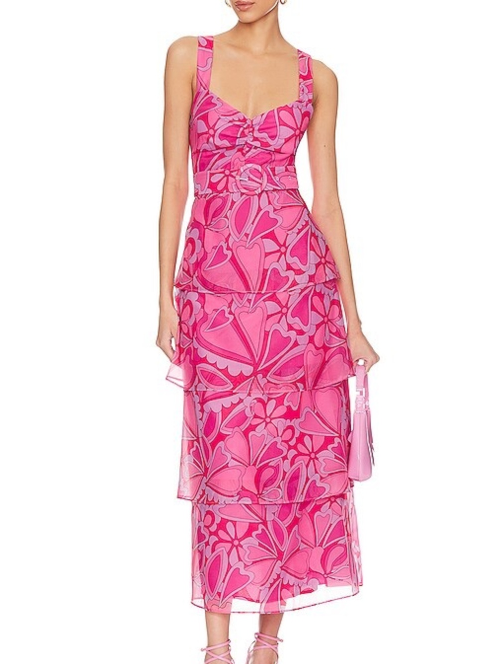Show Me Your MuMu Candy Hearts Pink Printed Tiered Midi Dress